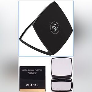 CHANEL Elegant Black Compact Mirror double mirror with pouch